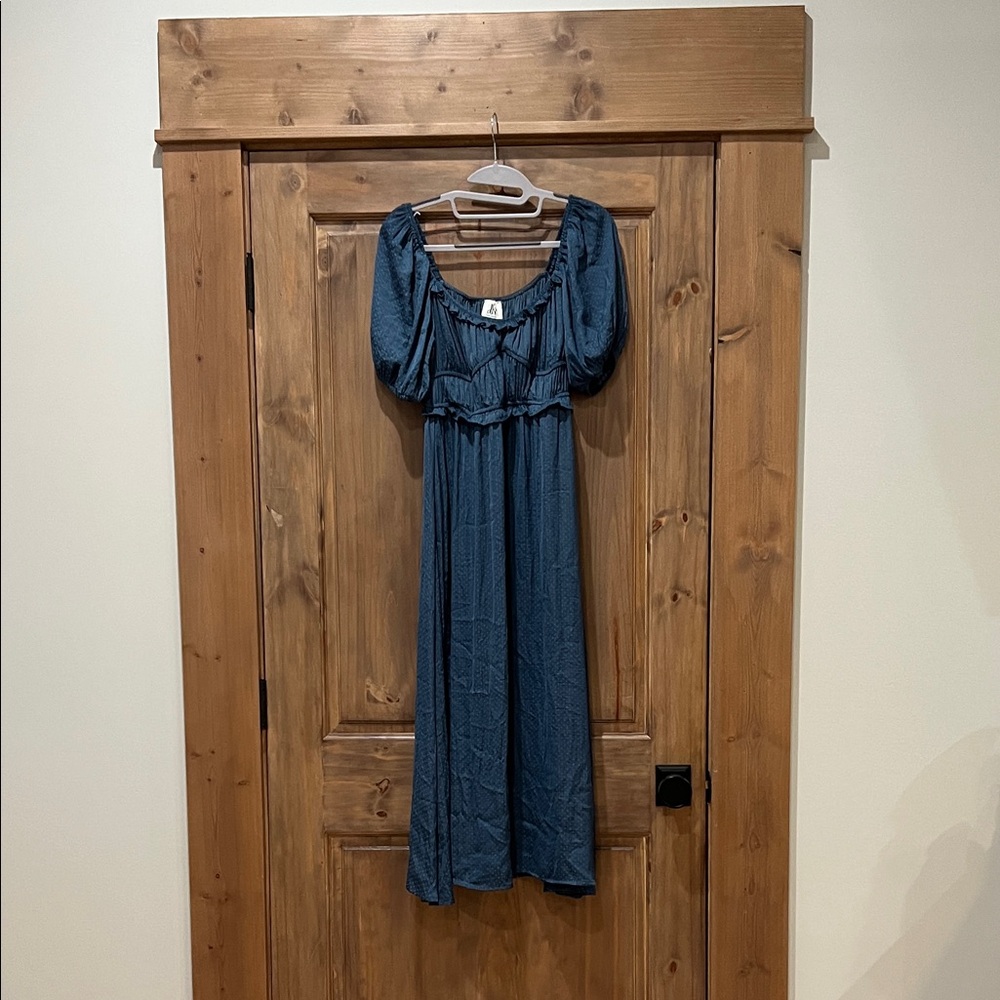 Blue Midi Puff-Sleeve Dress - Women